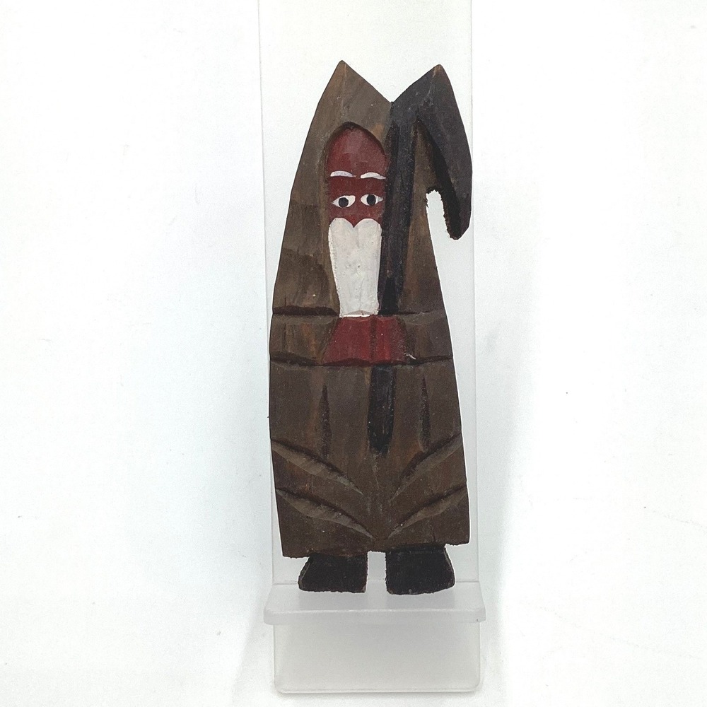 Vintage Hand Carved Wood Santa Grim Reaper Figurine Folk Art Unique